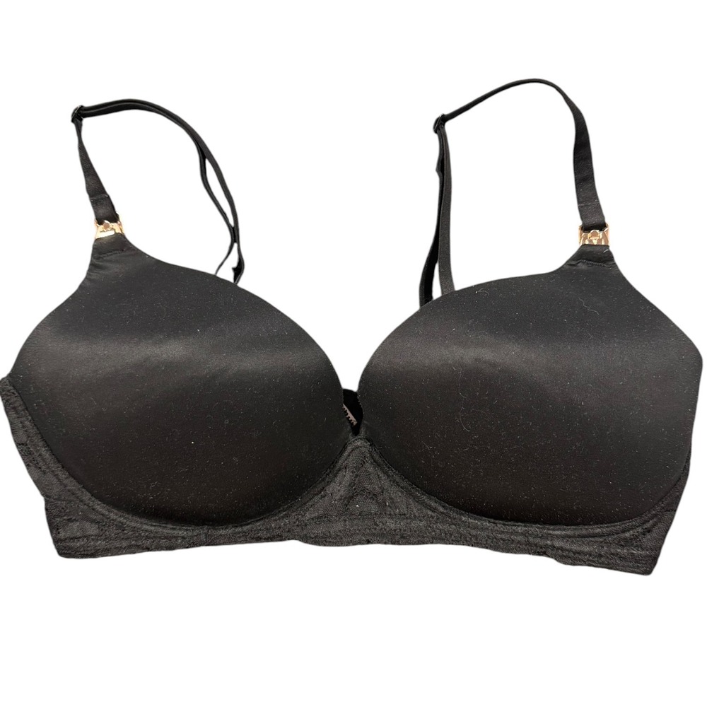 Victoria's Secret Wireless Bra Womens 38D Black Lace Trim Gold Hardware Comfort - Picture 9 of 12